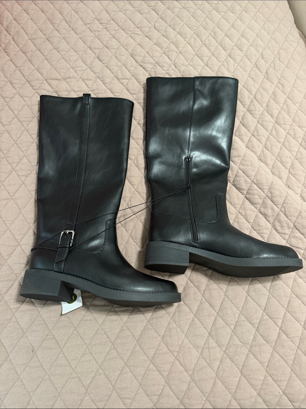 a new day Black Mid-Calf Leather Heeled Boots